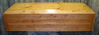 Oversized  Pine Casket with split two piece lid for viewing
