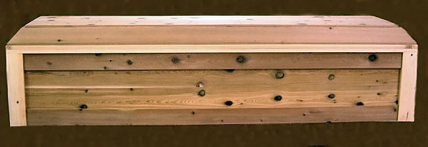 unfinished cedar casket with premier trimming.
